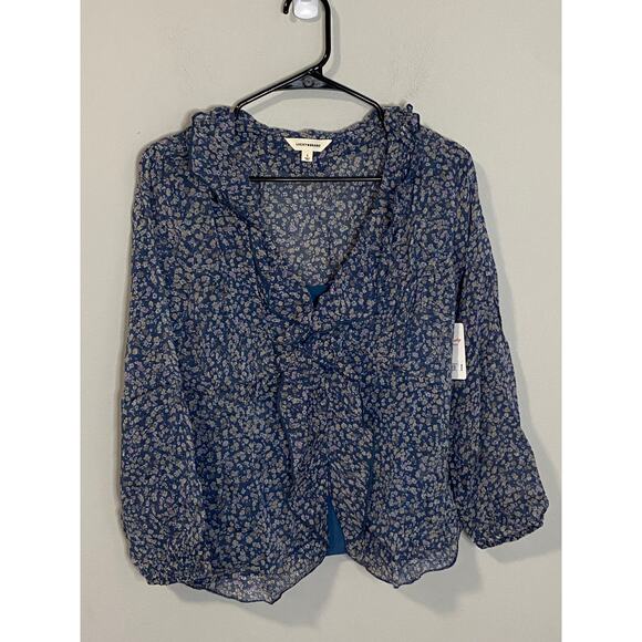 Boho top - Lucky Brand Blue Floral Boho Blouse - Picture 2 of 5